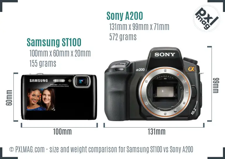 Samsung ST100 vs Sony A200 size comparison