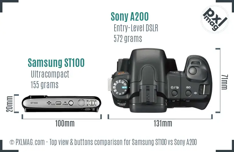 Samsung ST100 vs Sony A200 top view buttons comparison