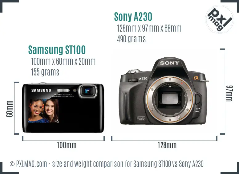 Samsung ST100 vs Sony A230 size comparison