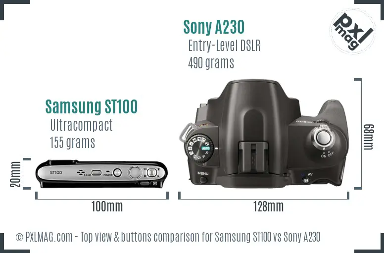 Samsung ST100 vs Sony A230 top view buttons comparison