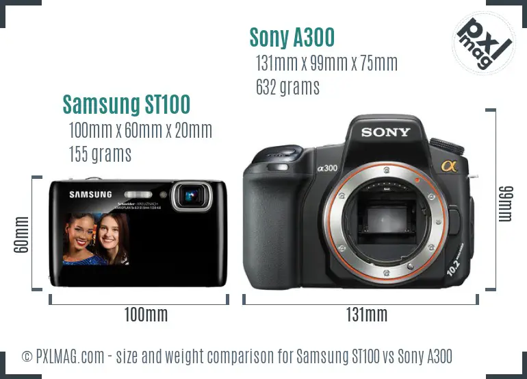 Samsung ST100 vs Sony A300 size comparison
