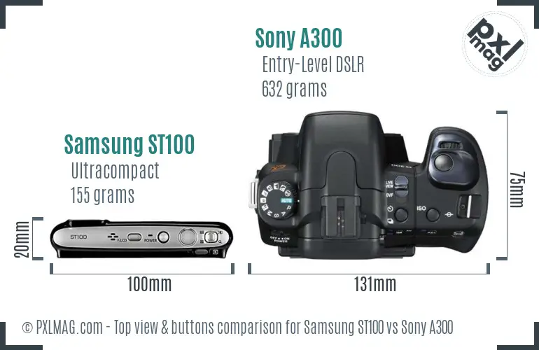Samsung ST100 vs Sony A300 top view buttons comparison