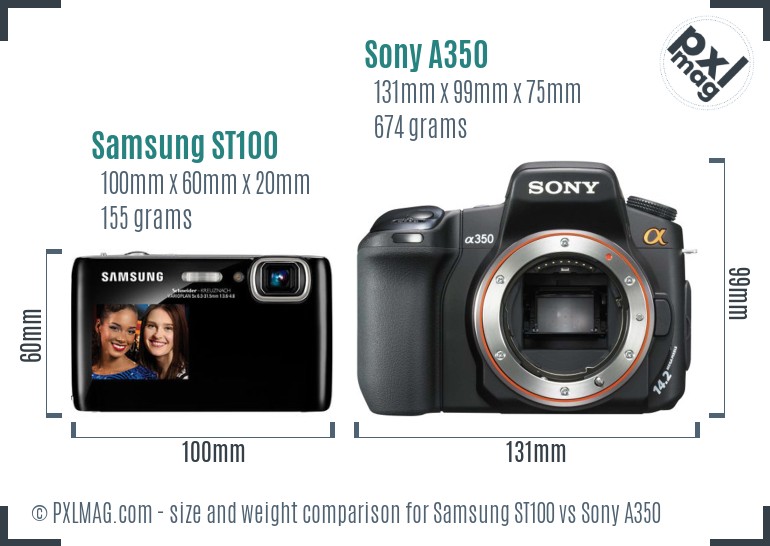 Samsung ST100 vs Sony A350 size comparison