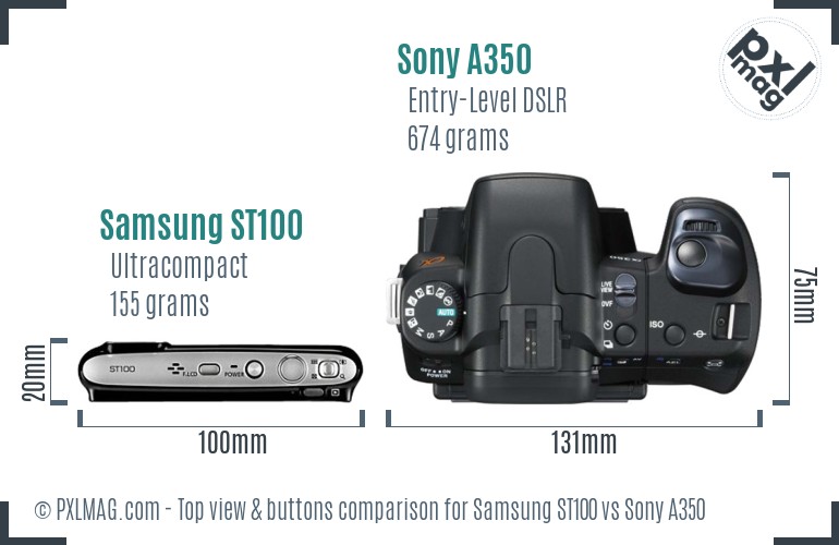 Samsung ST100 vs Sony A350 top view buttons comparison