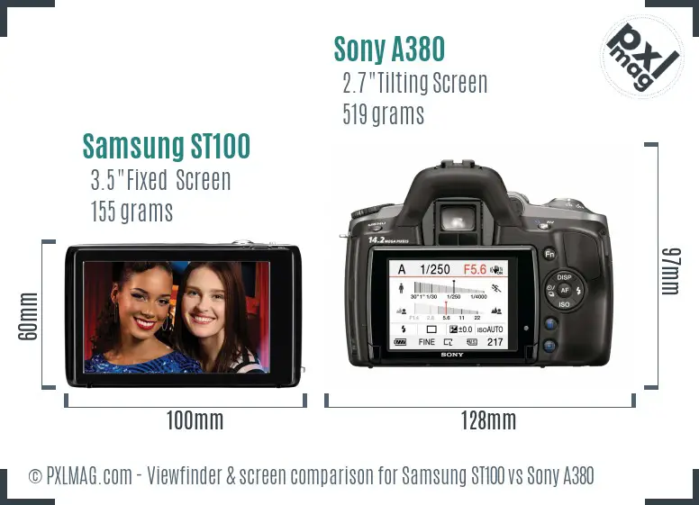 Samsung ST100 vs Sony A380 Screen and Viewfinder comparison Samsung ST100 vs Sony A380 Screen and Viewfinder comparison