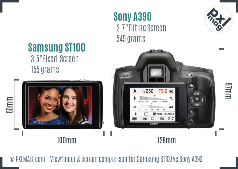 Samsung ST100 vs Sony A390 Screen and Viewfinder comparison