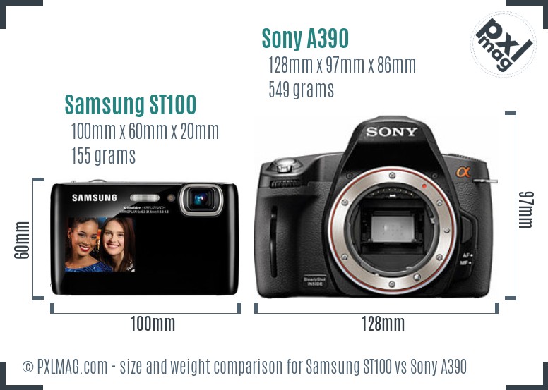 Samsung ST100 vs Sony A390 size comparison