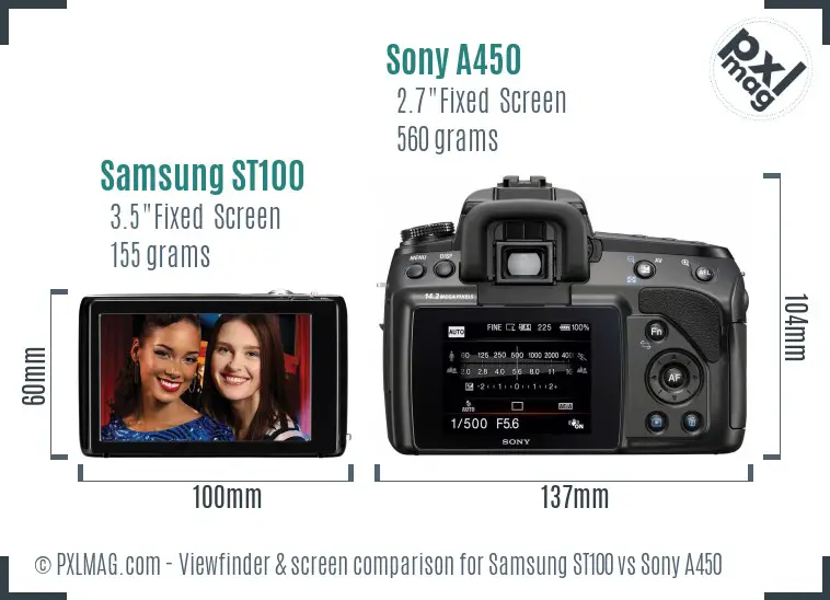 Samsung ST100 vs Sony A450 Screen and Viewfinder comparison Samsung ST100 vs Sony A450 Screen and Viewfinder comparison