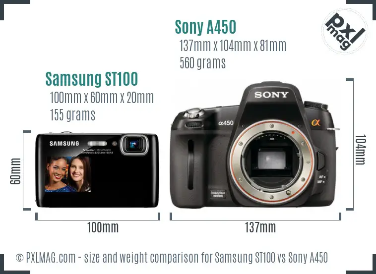 Samsung ST100 vs Sony A450 size comparison Samsung ST100 vs Sony A450 size comparison