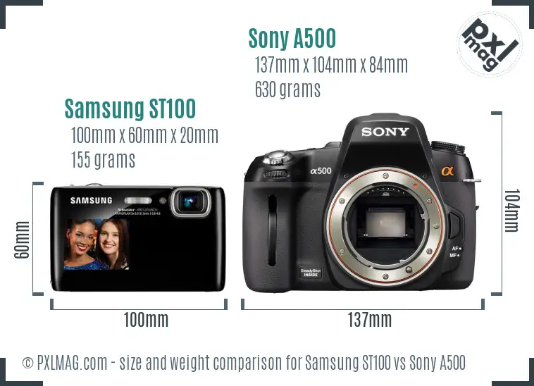 Samsung ST100 vs Sony A500 size comparison