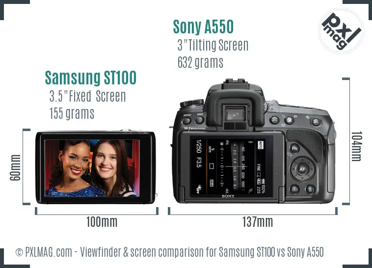 Samsung ST100 vs Sony A550 Screen and Viewfinder comparison Samsung ST100 vs Sony A550 Screen and Viewfinder comparison