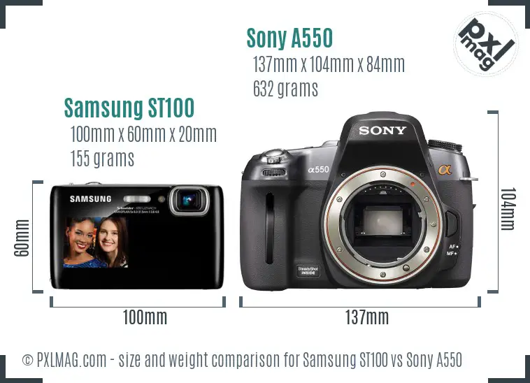 Samsung ST100 vs Sony A550 size comparison Samsung ST100 vs Sony A550 size comparison