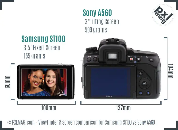 Samsung ST100 vs Sony A560 Screen and Viewfinder comparison