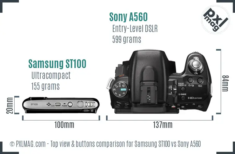 Samsung ST100 vs Sony A560 top view buttons comparison