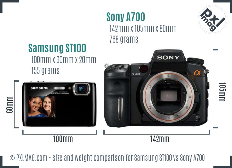 Samsung ST100 vs Sony A700 size comparison