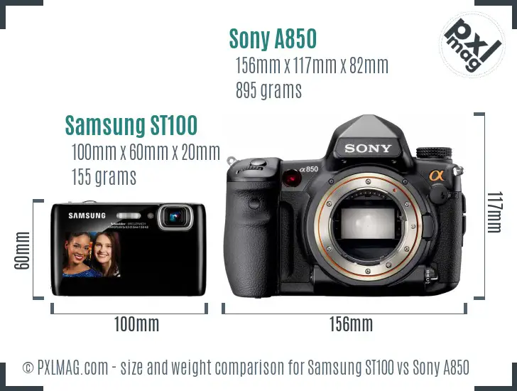 Samsung ST100 vs Sony A850 size comparison