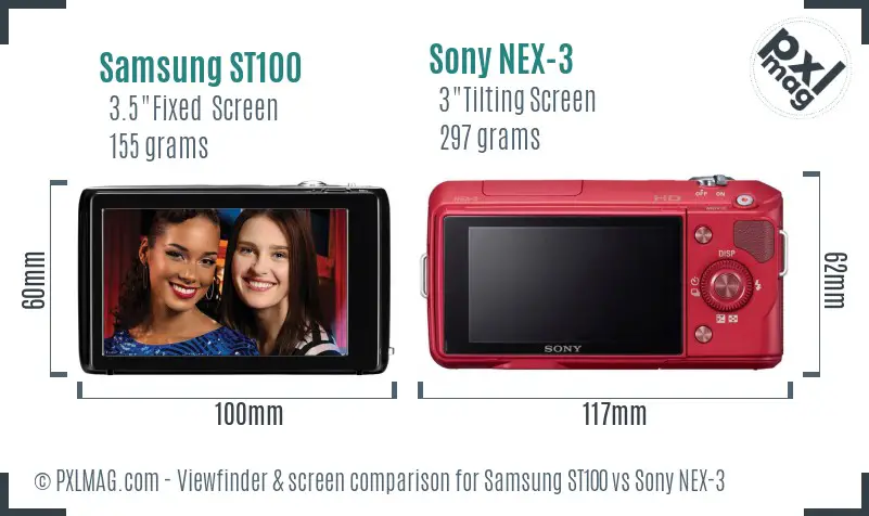 Samsung ST100 vs Sony NEX-3 Screen and Viewfinder comparison