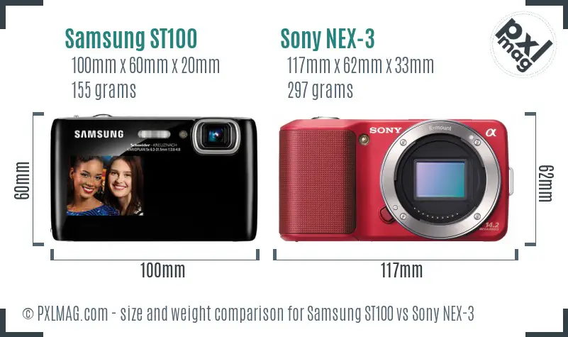 Samsung ST100 vs Sony NEX-3 size comparison