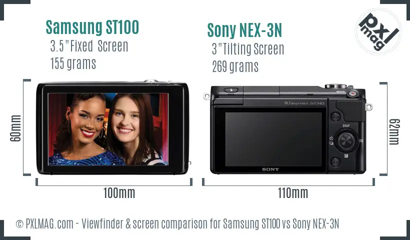 Samsung ST100 vs Sony NEX-3N Screen and Viewfinder comparison