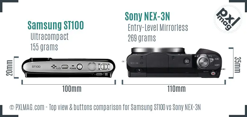 Samsung ST100 vs Sony NEX-3N top view buttons comparison