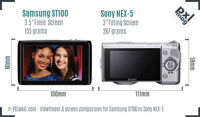 Samsung ST100 vs Sony NEX-5 Screen and Viewfinder comparison