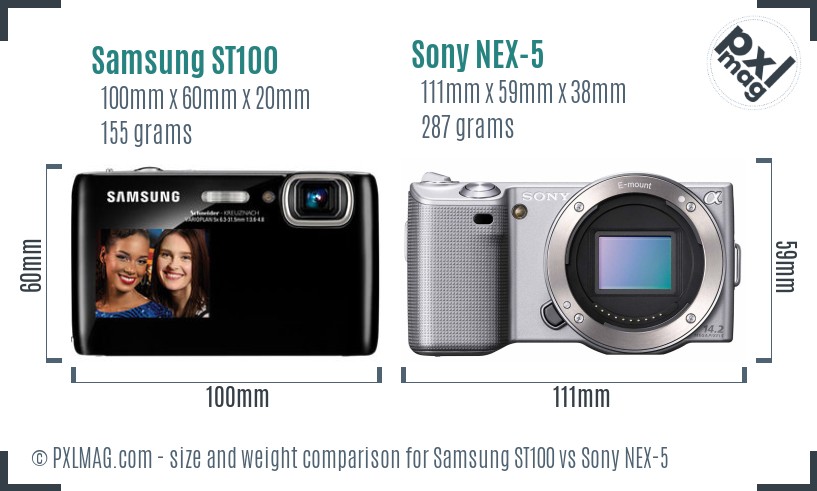 Samsung ST100 vs Sony NEX-5 size comparison
