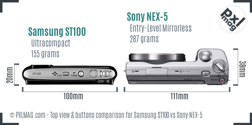 Samsung ST100 vs Sony NEX-5 top view buttons comparison
