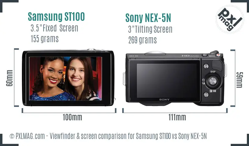Samsung ST100 vs Sony NEX-5N Screen and Viewfinder comparison Samsung ST100 vs Sony NEX-5N Screen and Viewfinder comparison