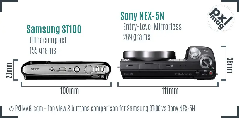 Samsung ST100 vs Sony NEX-5N top view buttons comparison Samsung ST100 vs Sony NEX-5N top view buttons comparison