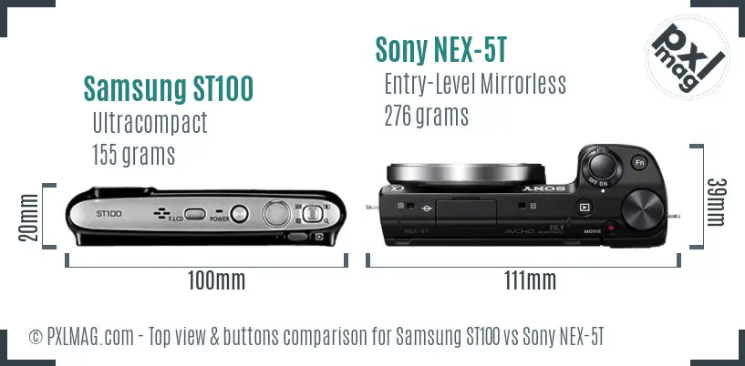 Samsung ST100 vs Sony NEX-5T top view buttons comparison