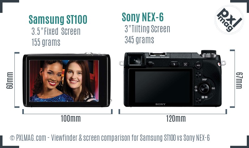 Samsung ST100 vs Sony NEX-6 Screen and Viewfinder comparison