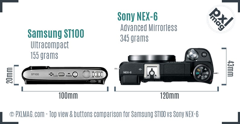 Samsung ST100 vs Sony NEX-6 top view buttons comparison