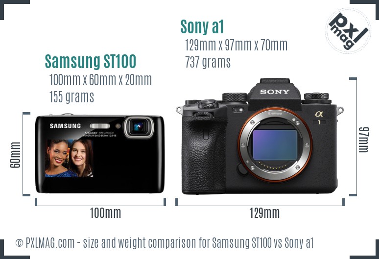 Samsung ST100 vs Sony a1 size comparison