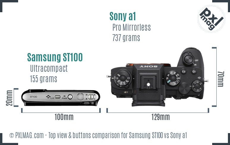 Samsung ST100 vs Sony a1 top view buttons comparison