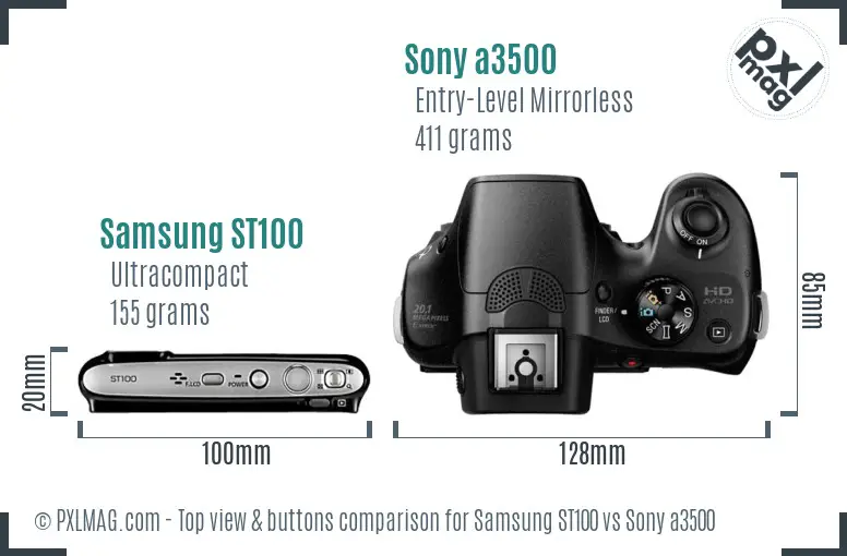 Samsung ST100 vs Sony a3500 top view buttons comparison