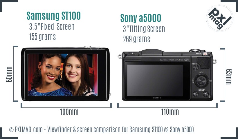 Samsung ST100 vs Sony a5000 Screen and Viewfinder comparison