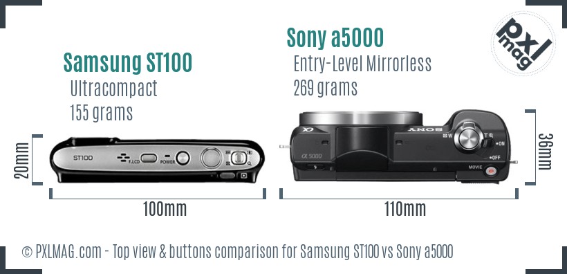 Samsung ST100 vs Sony a5000 top view buttons comparison