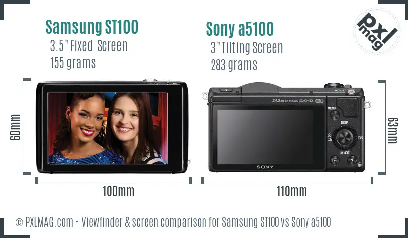 Samsung ST100 vs Sony a5100 Screen and Viewfinder comparison
