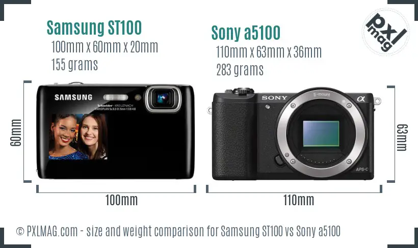 Samsung ST100 vs Sony a5100 size comparison