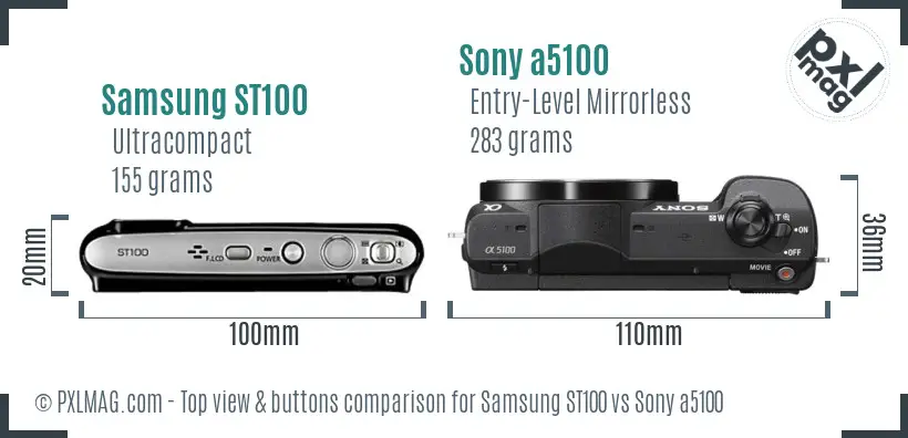 Samsung ST100 vs Sony a5100 top view buttons comparison