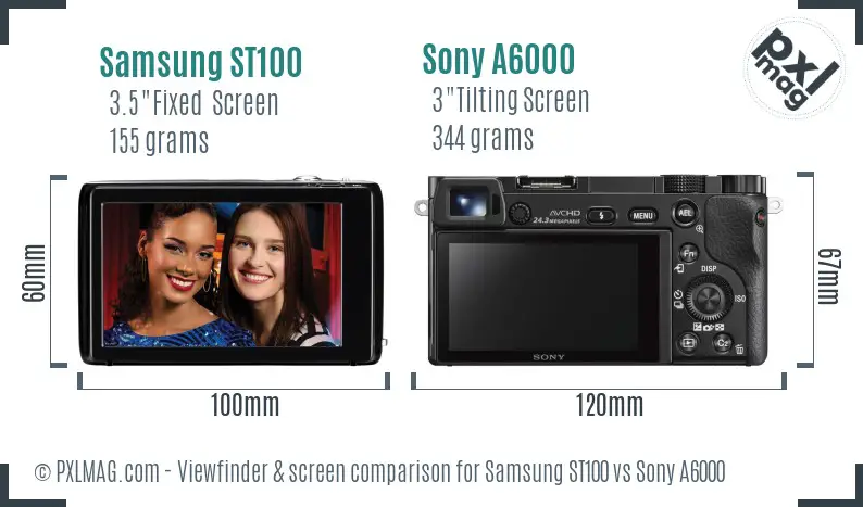 Samsung ST100 vs Sony A6000 Screen and Viewfinder comparison