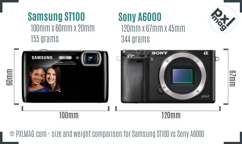 Samsung ST100 vs Sony A6000 size comparison