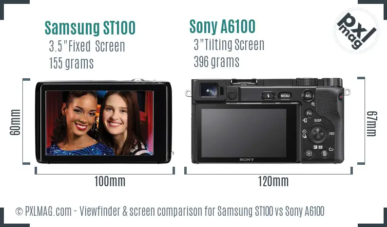 Samsung ST100 vs Sony A6100 Screen and Viewfinder comparison