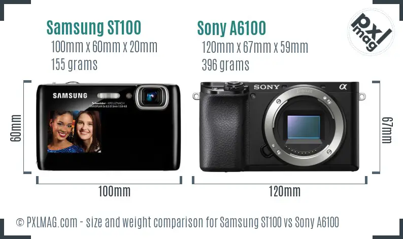 Samsung ST100 vs Sony A6100 size comparison