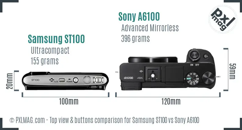 Samsung ST100 vs Sony A6100 top view buttons comparison