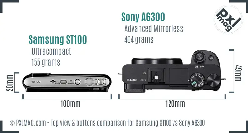Samsung ST100 vs Sony A6300 top view buttons comparison Samsung ST100 vs Sony A6300 top view buttons comparison