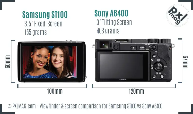 Samsung ST100 vs Sony A6400 Screen and Viewfinder comparison Samsung ST100 vs Sony A6400 Screen and Viewfinder comparison