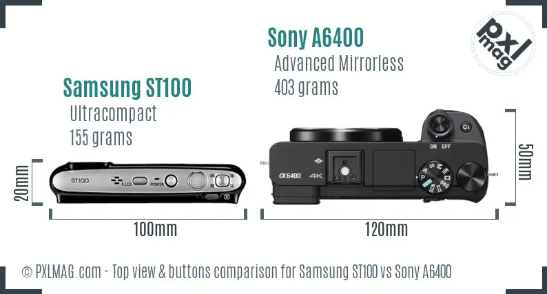 Samsung ST100 vs Sony A6400 top view buttons comparison Samsung ST100 vs Sony A6400 top view buttons comparison