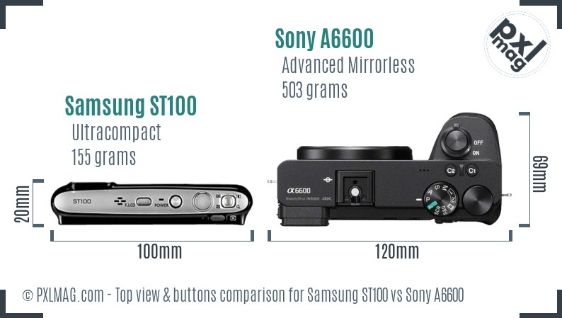 Samsung ST100 vs Sony A6600 top view buttons comparison