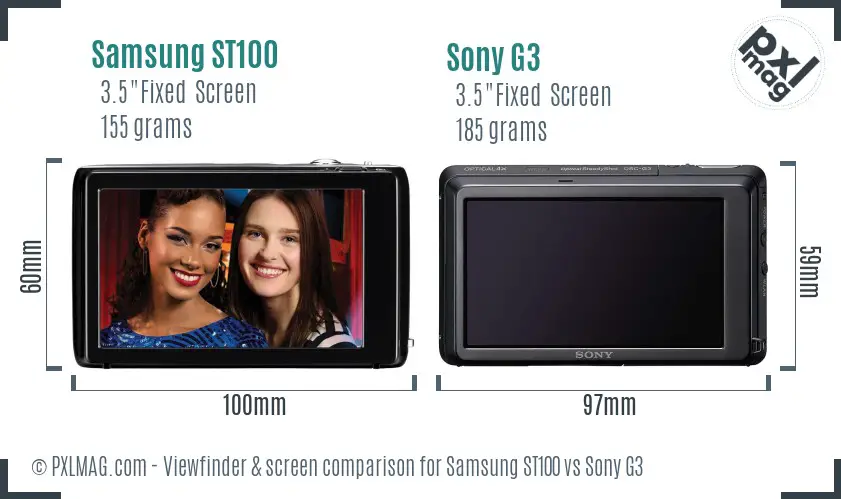 Samsung ST100 vs Sony G3 Screen and Viewfinder comparison Samsung ST100 vs Sony G3 Screen and Viewfinder comparison